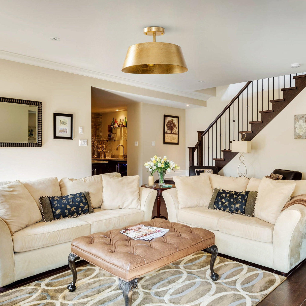 3-Light Golden Semi Flush Mount Lighting-Parc Decor