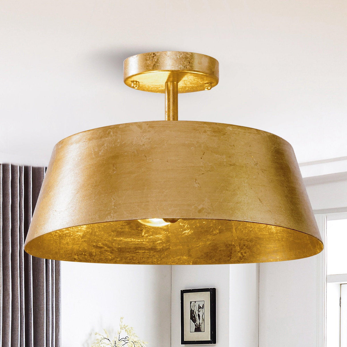 3-Light Golden Semi Flush Mount Lighting-Parc Decor