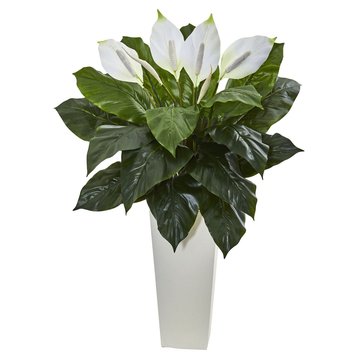 3’ Spathiphyllum Artificial Plant in White Tower Planter-Parc Decor