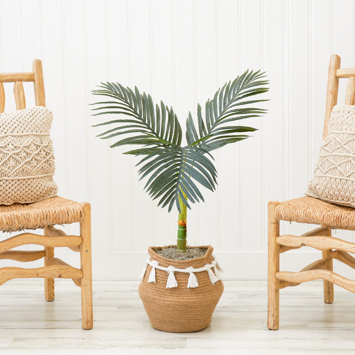 3' Artificial Golden Cane Palm Tree with Handmade Jute & Cotton Basket with Tassels DIY KIT-Plant in Planter-Parc Decor
