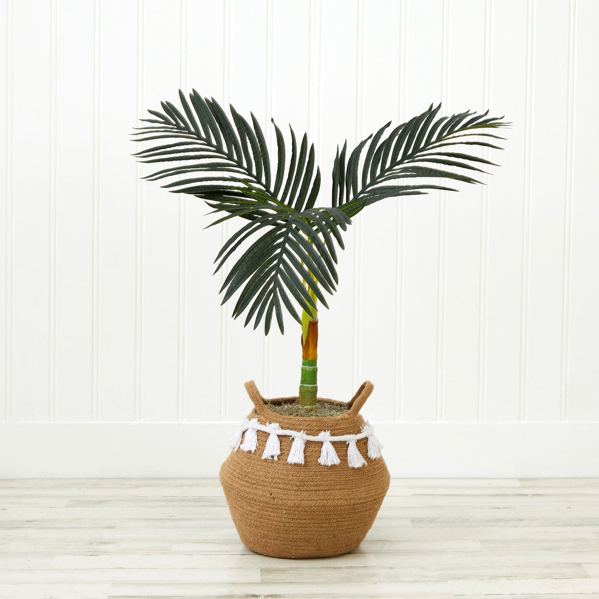 3' Artificial Golden Cane Palm Tree with Handmade Jute & Cotton Basket with Tassels DIY KIT-Plant in Planter-Parc Decor