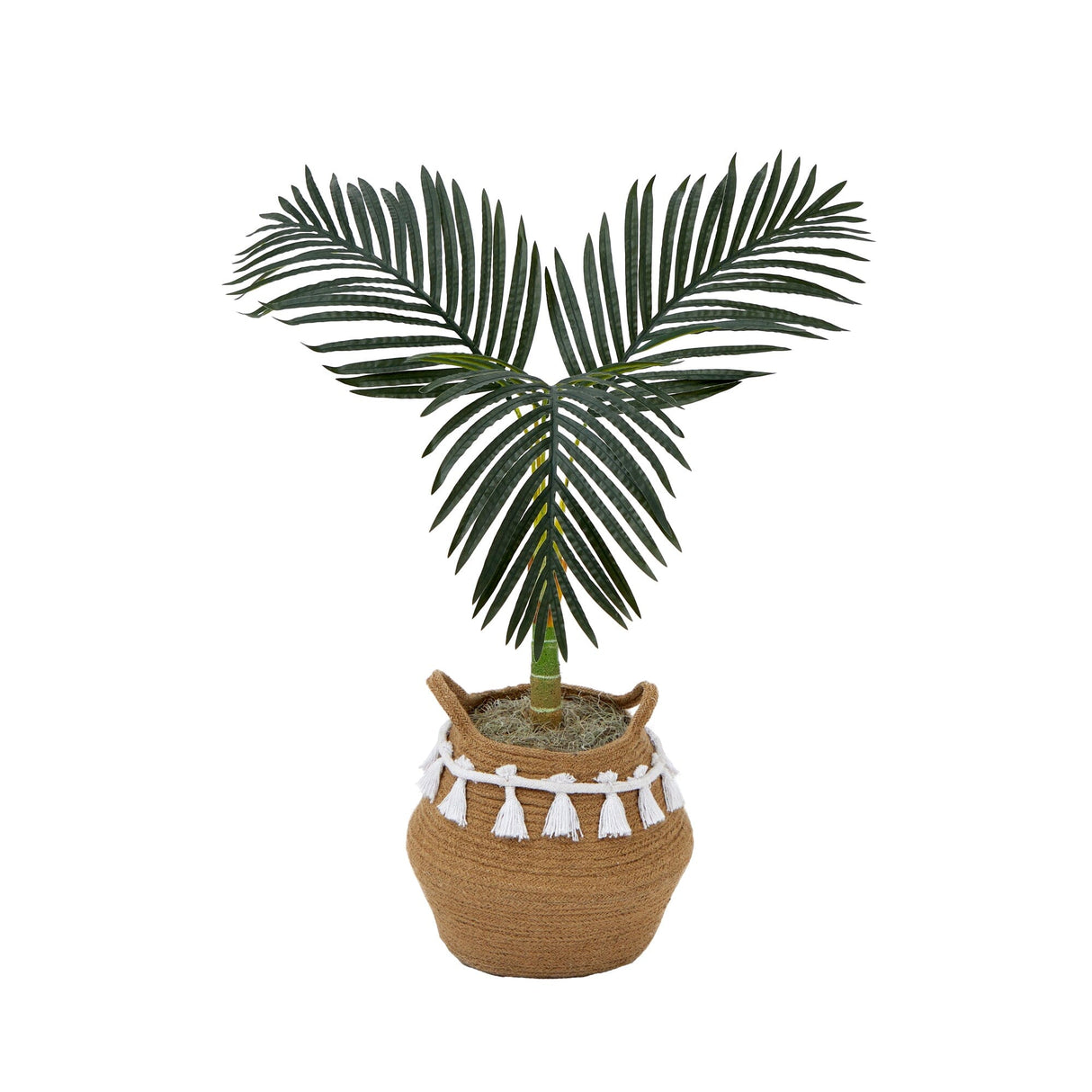 3' Artificial Golden Cane Palm Tree with Handmade Jute & Cotton Basket with Tassels DIY KIT-Plant in Planter-Parc Decor
