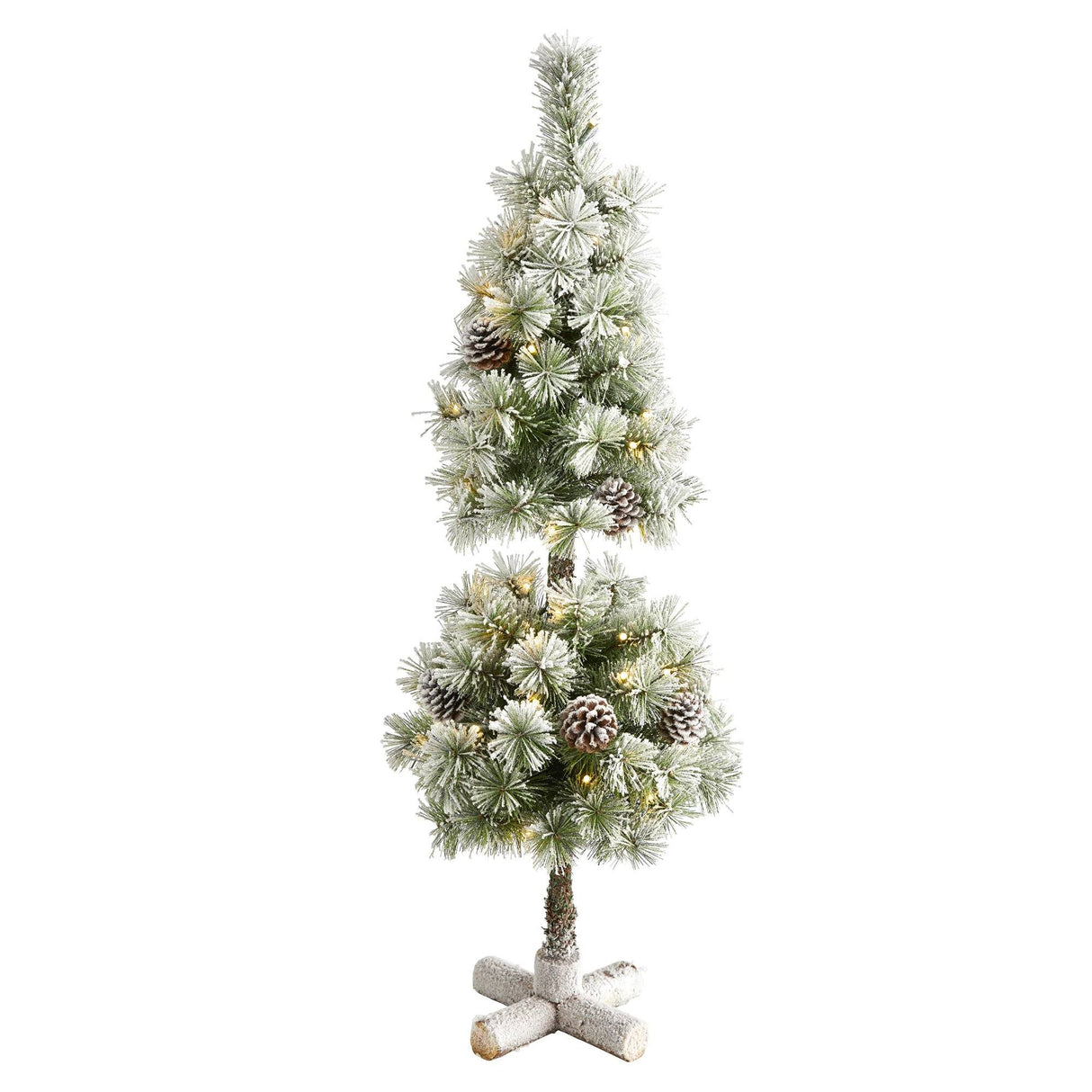 3’ Flocked Artificial Christmas Tree Topiary with 50 Warm White LED Lights and Pine Cones-Christmas Tree-Parc Decor