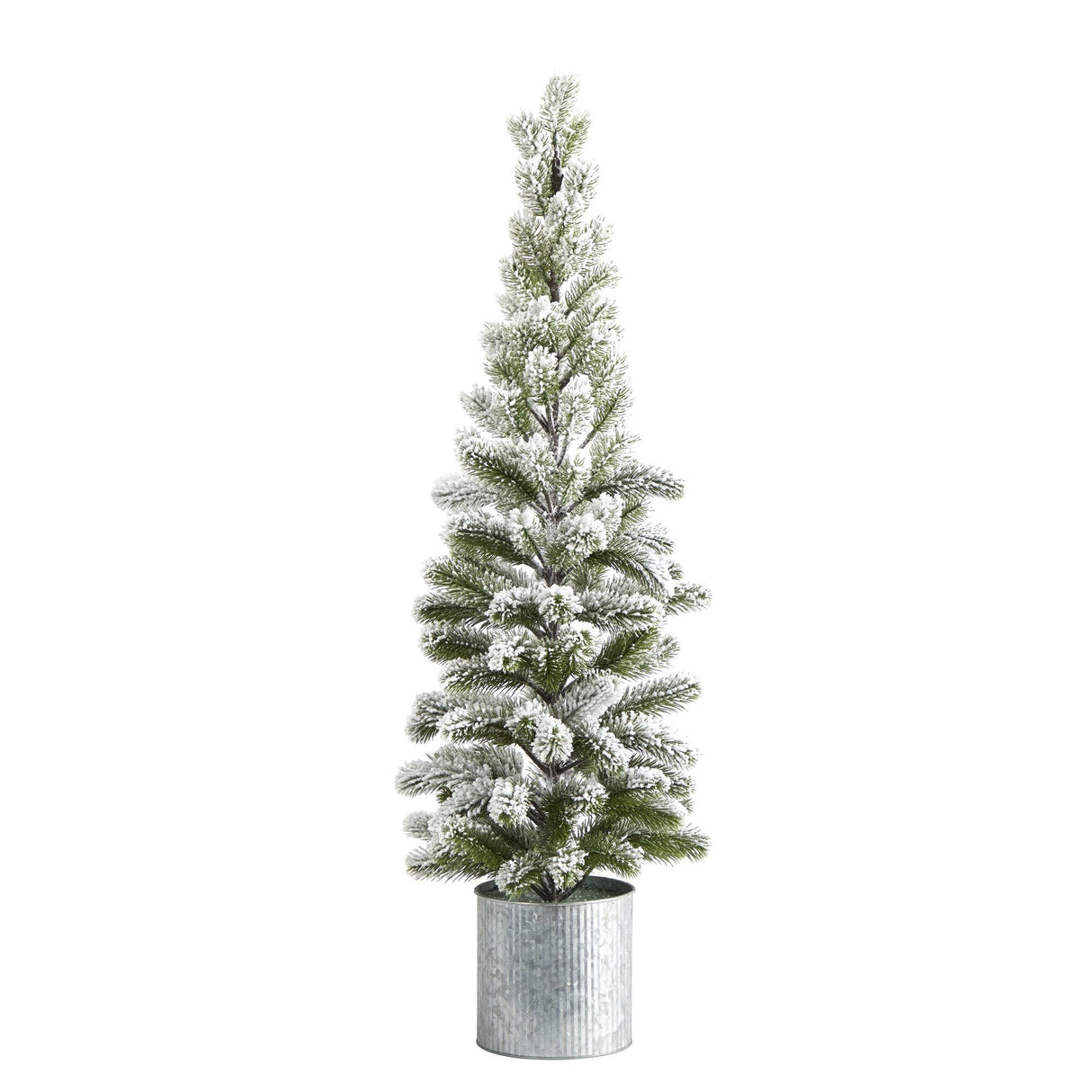 3’ Flocked Christmas Artificial Pine Christmas Tree in Tin Planter-Christmas Tree-Parc Decor
