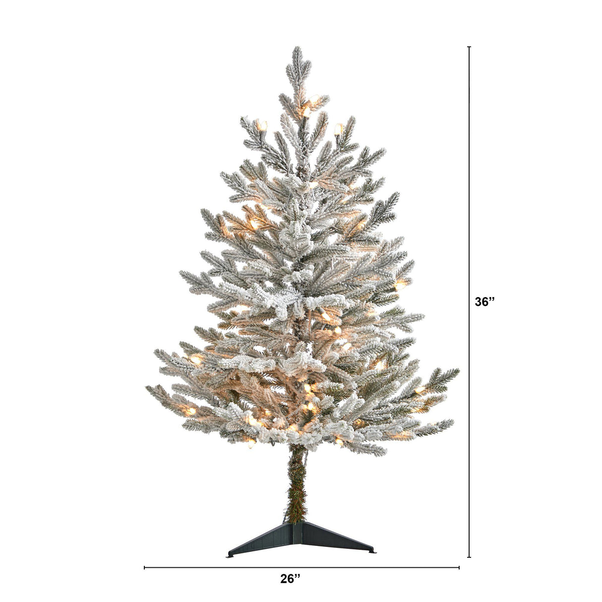 3’ Flocked Fraser Fir Artificial Christmas Tree with 200 Warm White Lights and 481 Bendable Branches-Christmas Tree-Parc Decor