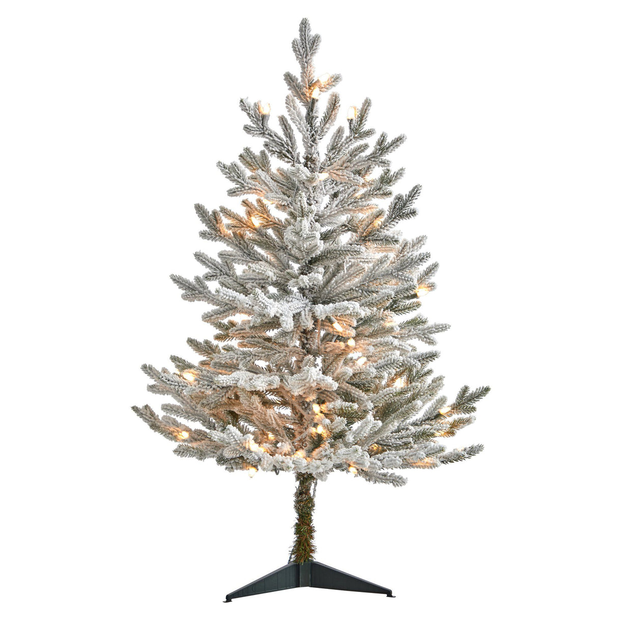 3’ Flocked Fraser Fir Artificial Christmas Tree with 200 Warm White Lights and 481 Bendable Branches-Christmas Tree-Parc Decor