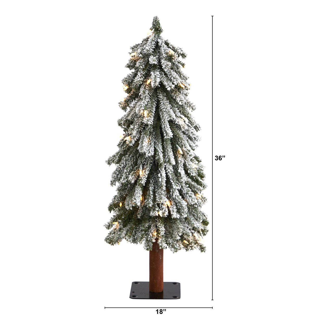 3’ Flocked Grand Alpine Artificial Christmas Tree with 50 Lights and 193 Branches on Natural Trunk-Christmas Tree-Parc Decor