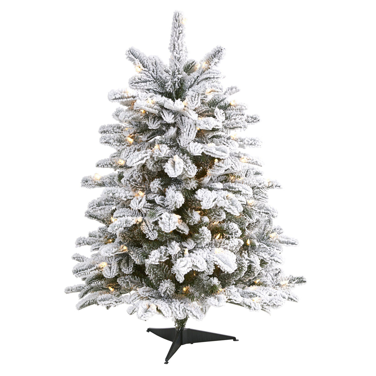 3’ Flocked North Carolina Fir Artificial Christmas Tree with 150 Warm White Lights and 545 Bendable Branche-Christmas Tree-Parc Decor