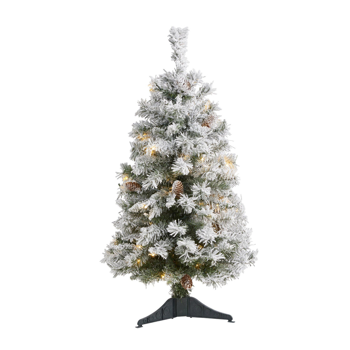 3' Flocked White River Mountain Pine Artificial Christmas Tree with Pinecones and 50 Clear LED Lights-Christmas Tree-Parc Decor