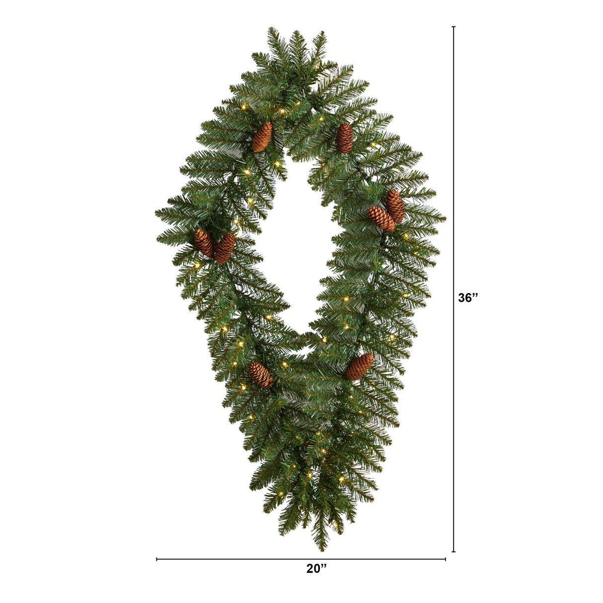 3' Holiday Christmas Geometric Diamond Wreath with Pinecones and 50 Warm White LED Lights-Wreath-Parc Decor