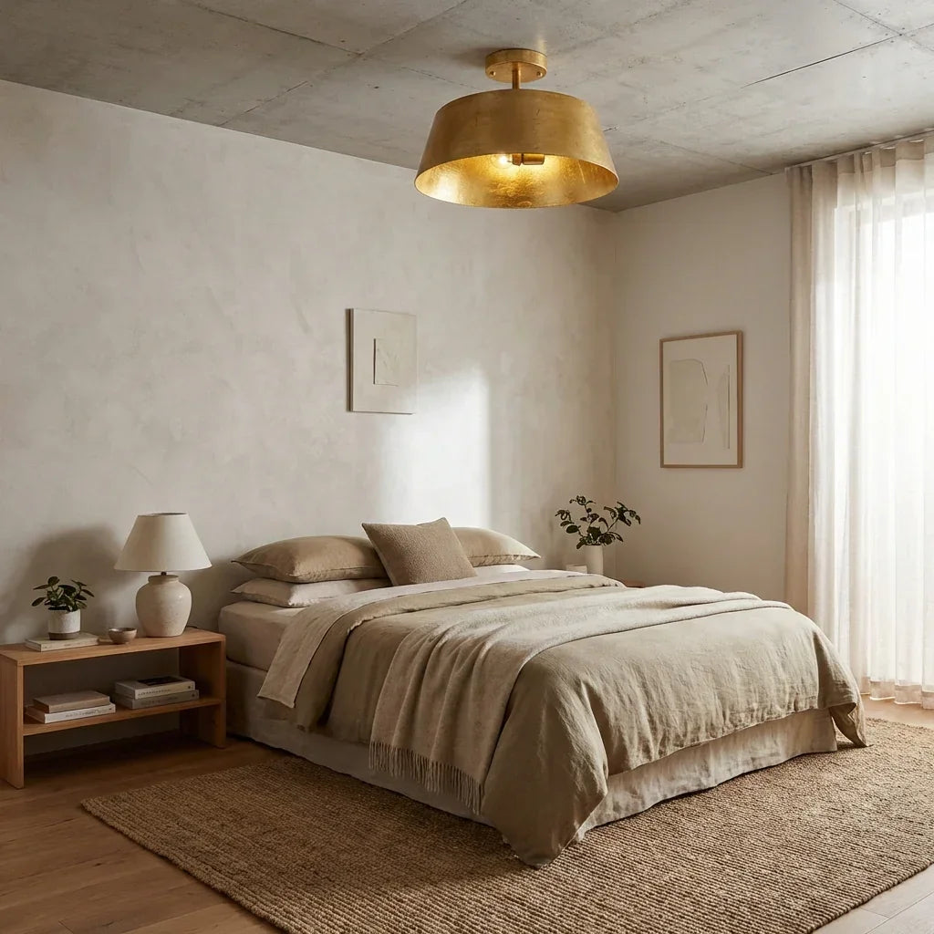 3-Light Golden Semi Flush Mount Lighting