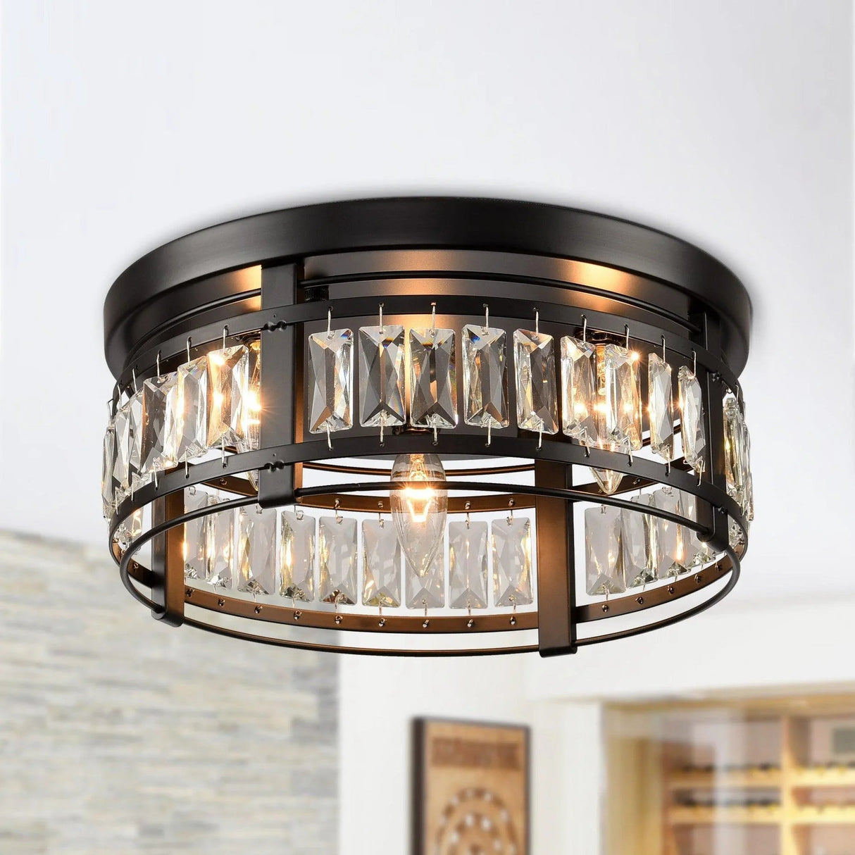 3-Light Modern Crystal Flush Mount Ceiling Light