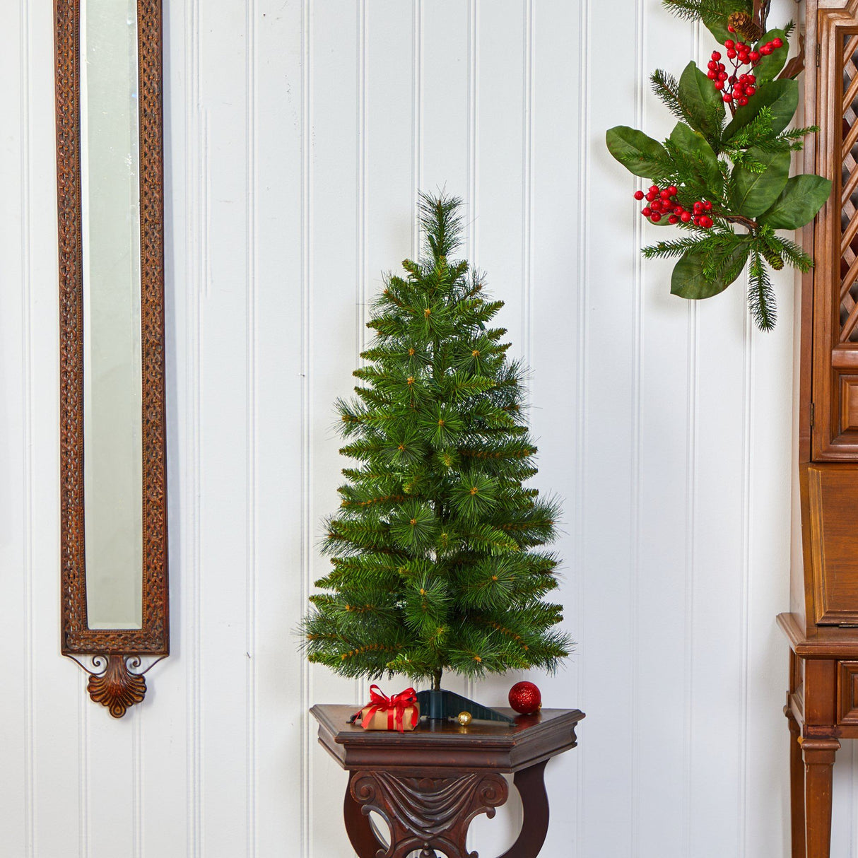 3’ New Haven Pine Artificial Christmas Tree with 50 Warm White LED Lights and 93 Bendable Branches-Christmas Tree-Parc Decor