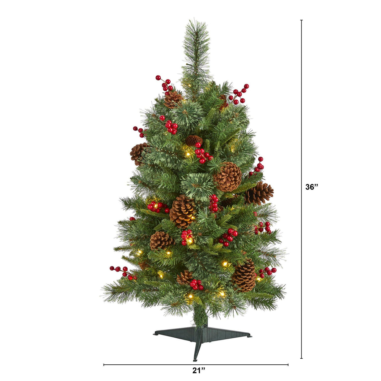 3’ Norway Mixed Pine Artificial Christmas Tree with 50 Clear LED Lights, Pine Cones and Berries-Christmas Tree-Parc Decor