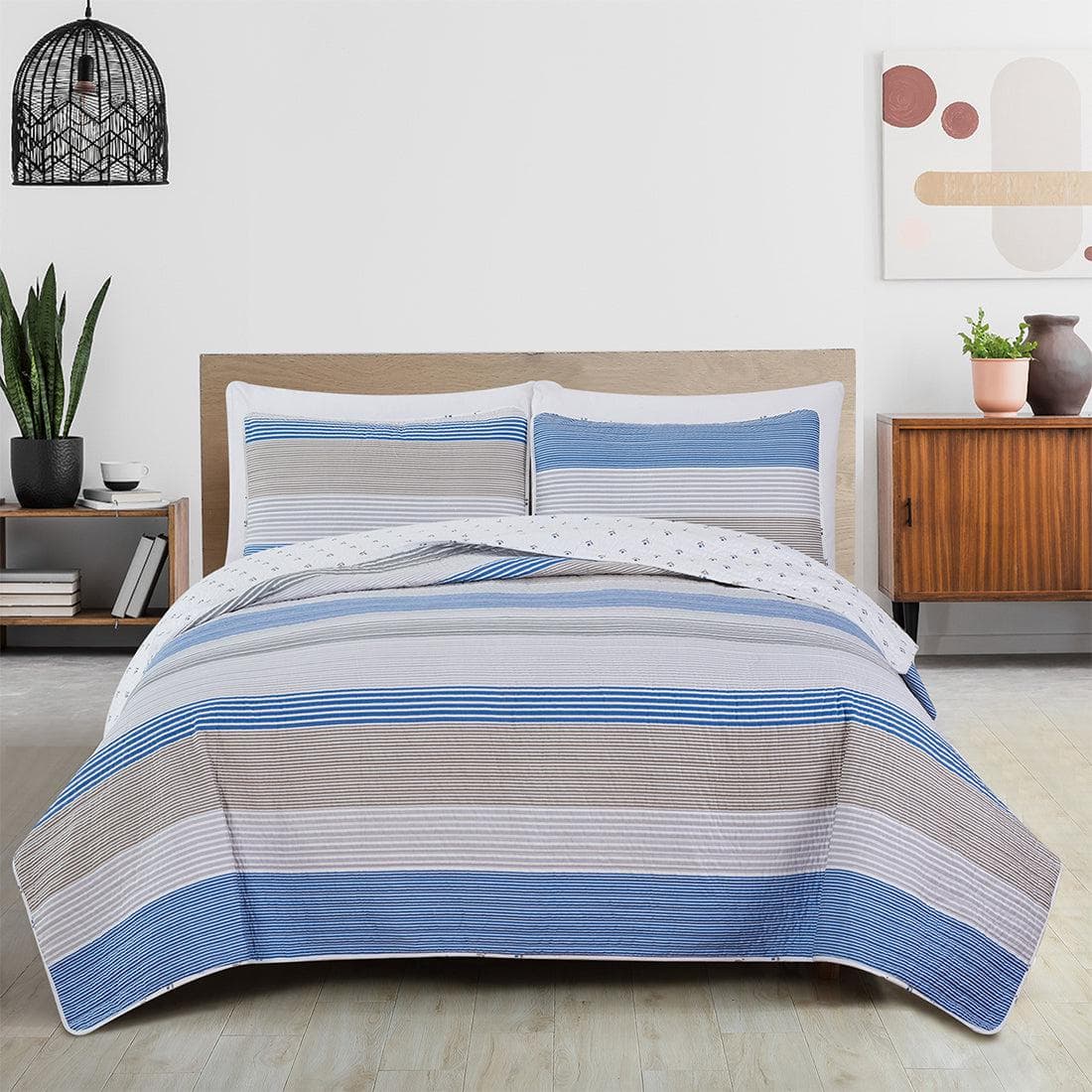 3 Piece Striped Quilt Set - Bryce Collection-Quilts-Parc Decor