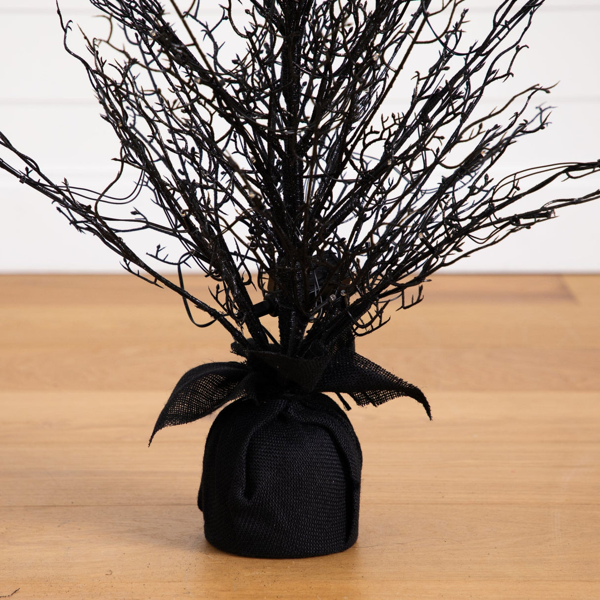 3’ Pre-Lit Halloween Black Twig Artificial Fall Tree in Burlap Planter with 42 Warm White LED Lights-Tree-Parc Decor