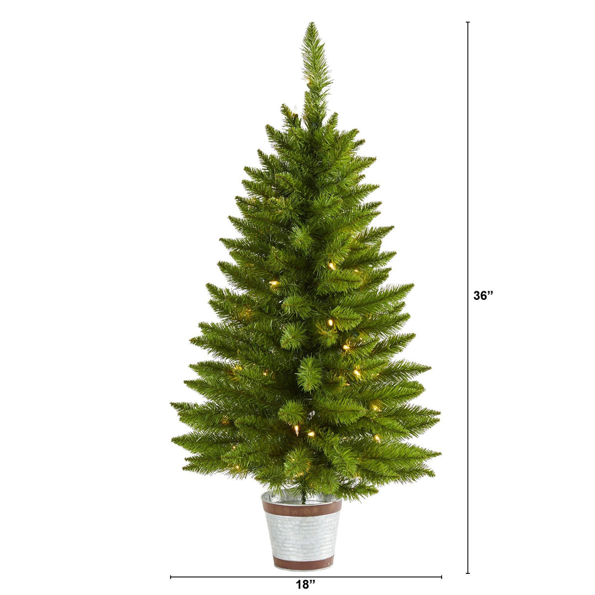 3’ Providence Pine Artificial Christmas Tree in Metal Pot with 50 Warm White Lights and 114 Bendable Branches-Christmas Tree-Parc Decor