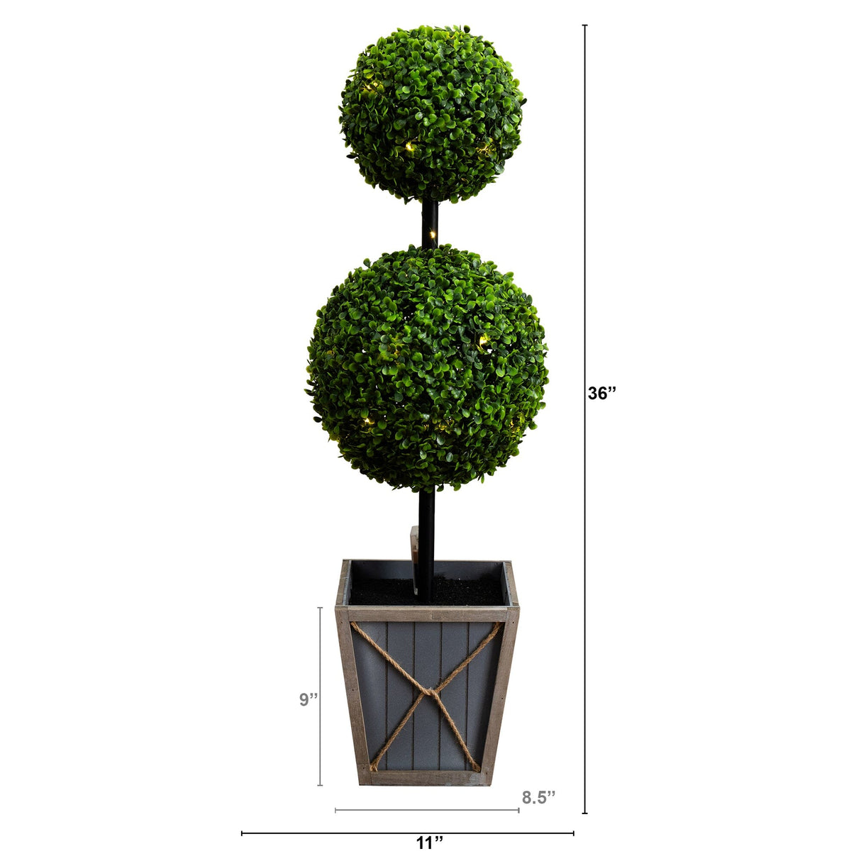 3’ UV Resistant Artificial Double Ball Boxwood Topiary with LED Lights in Decorative Planter (Indoor/Outdoor)-Tree-Parc Decor