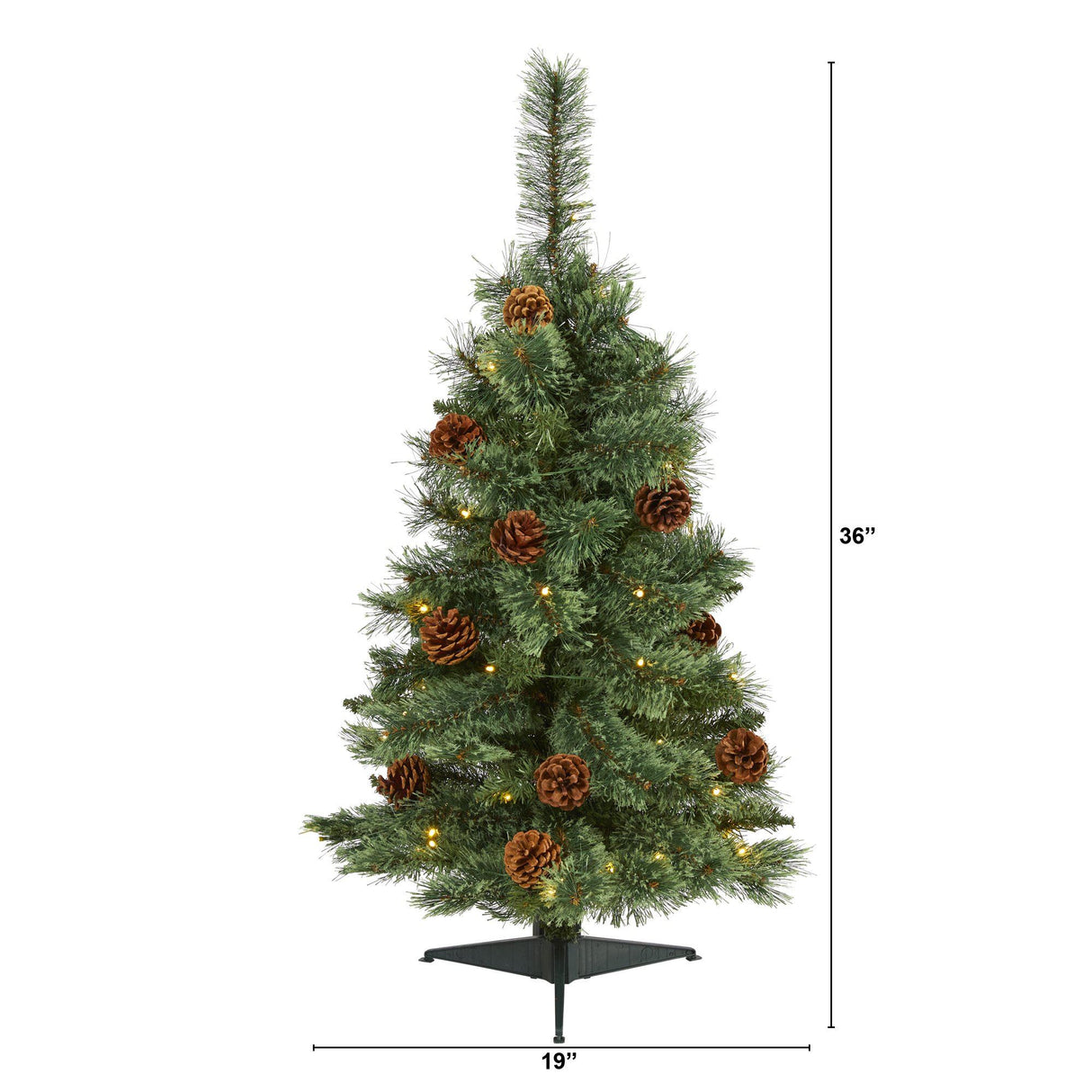 3’ White Mountain Pine Artificial Christmas Tree with 50 Clear LED Lights and Pine Cones-Christmas Tree-Parc Decor
