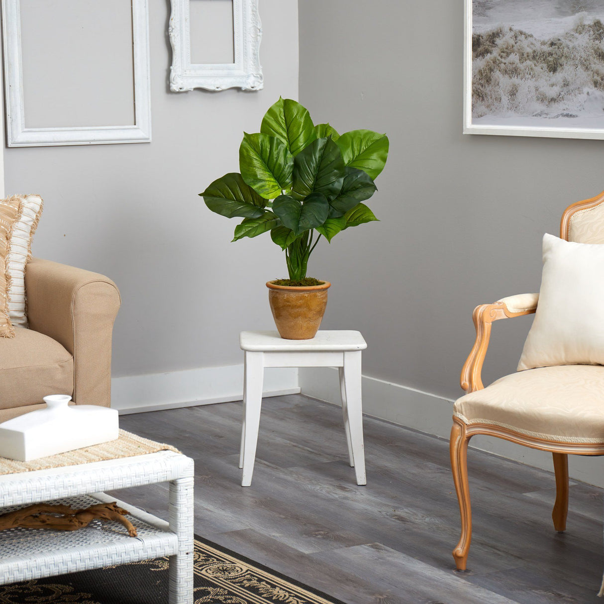 30” Large Philodendron Leaf Artificial Plant in Decorative Planter-Parc Decor