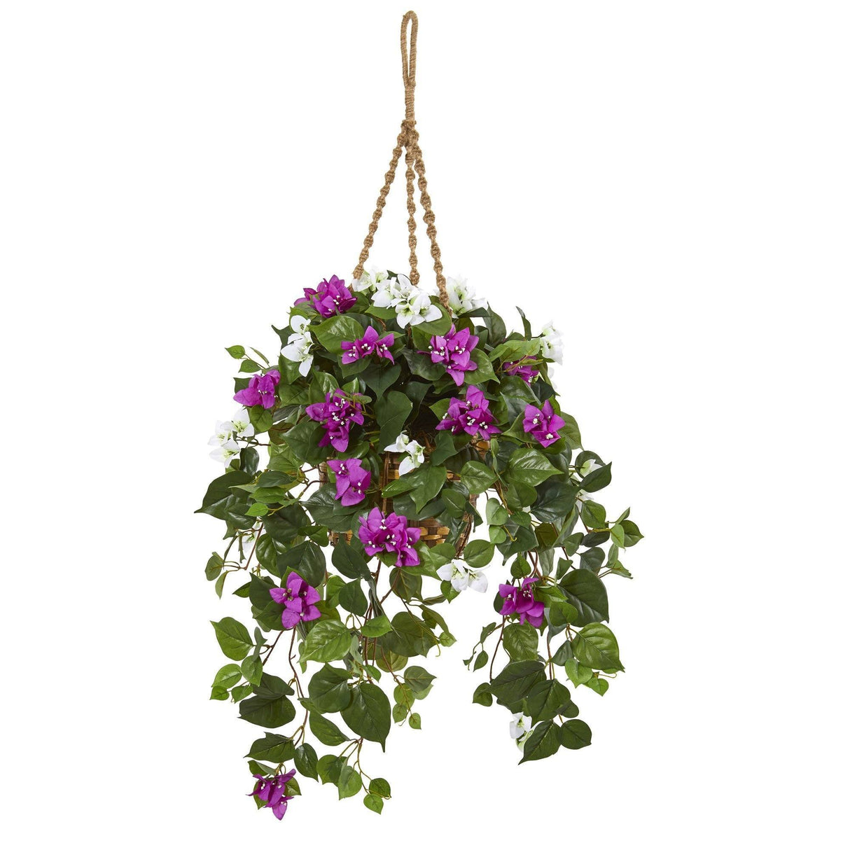 30” Mixed Bougainvillea Artificial Plant Hanging Basket-Parc Decor