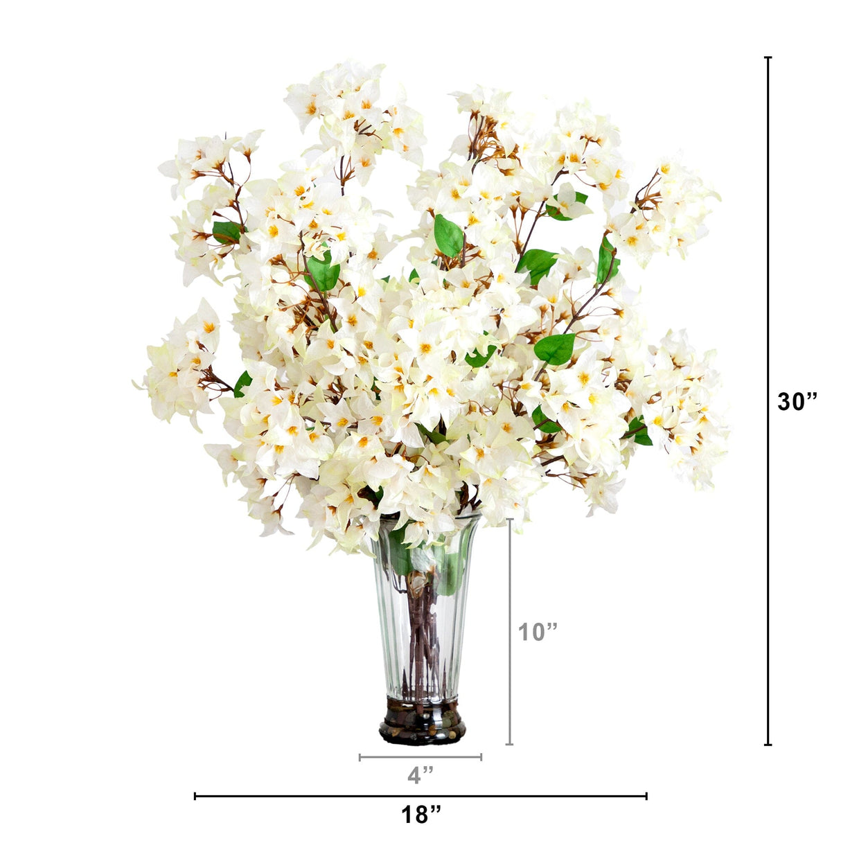 30” Artificial Bougainvillea Arrangement in Glass Vase-Arrangement-Parc Decor