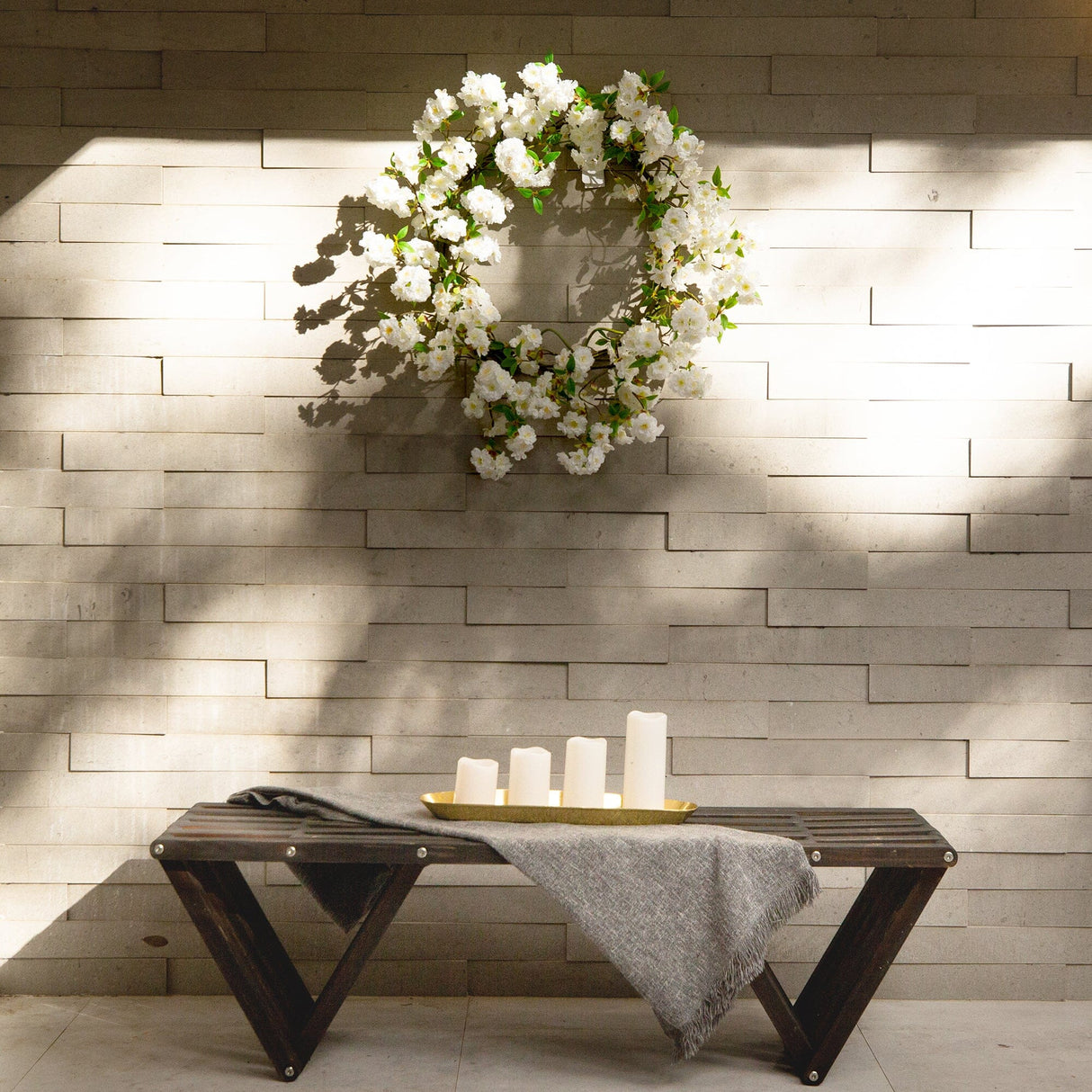 30” Artificial White Cherry Blossom Wreath-Wreath-Parc Decor