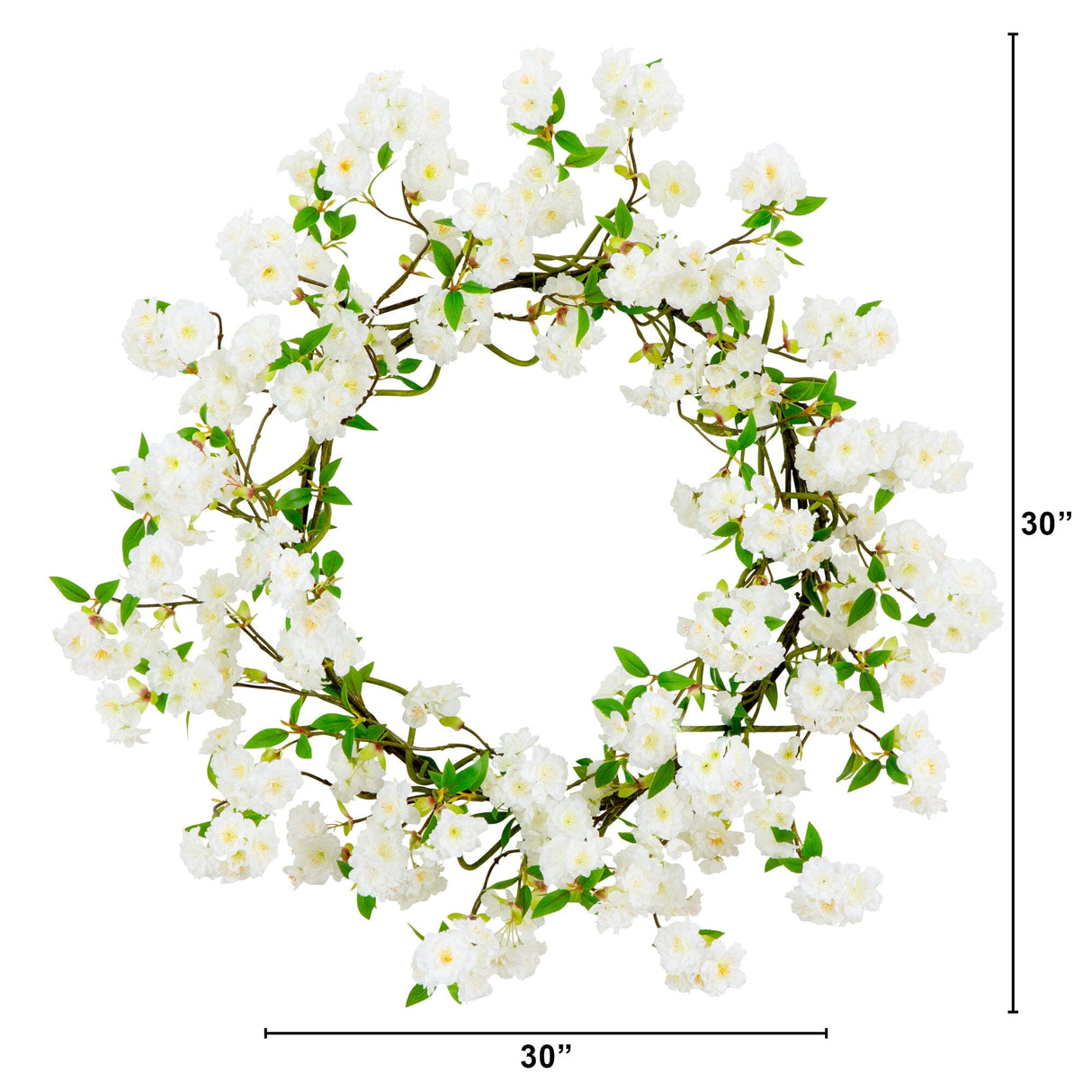 30” Artificial White Cherry Blossom Wreath-Wreath-Parc Decor