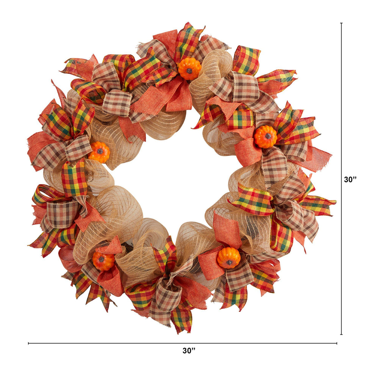 30” Autumn Pumpkin with Decorative Bows Artificial Fall Wreath-Wreath-Parc Decor