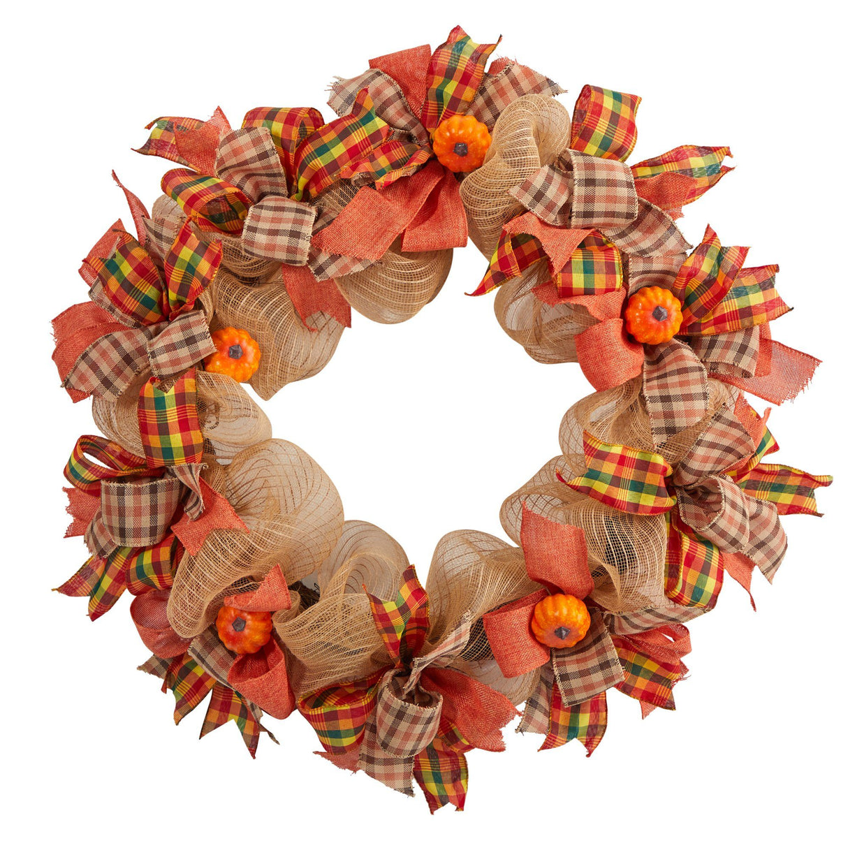 30” Autumn Pumpkin with Decorative Bows Artificial Fall Wreath-Wreath-Parc Decor