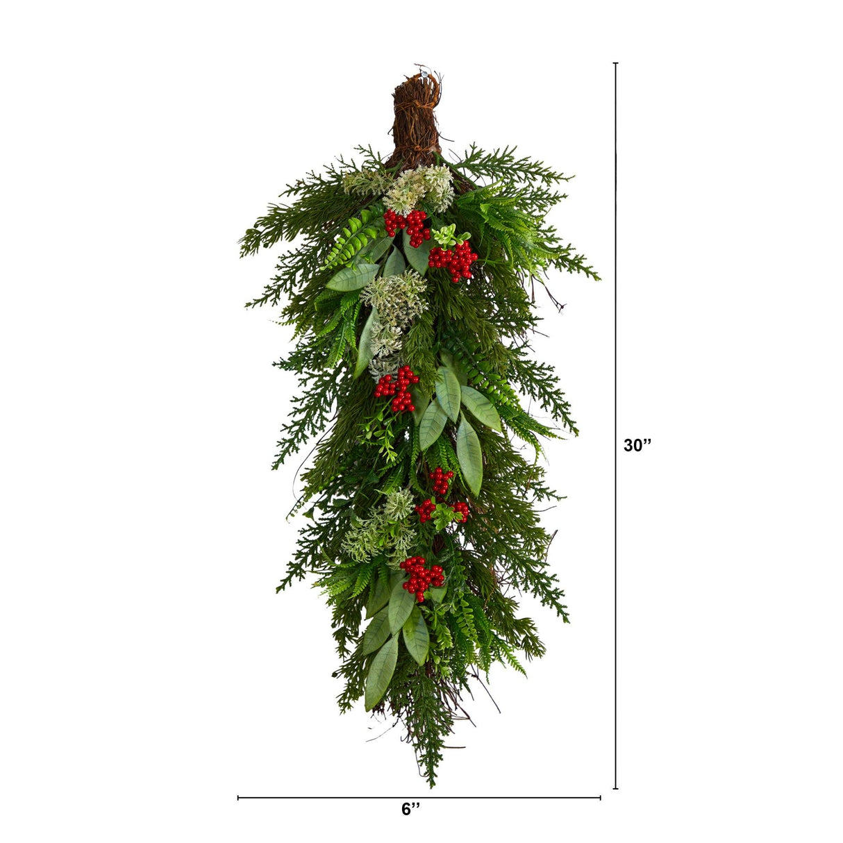 30” Cedar and Berry Artificial Christmas Swag-Teardrop-Parc Decor
