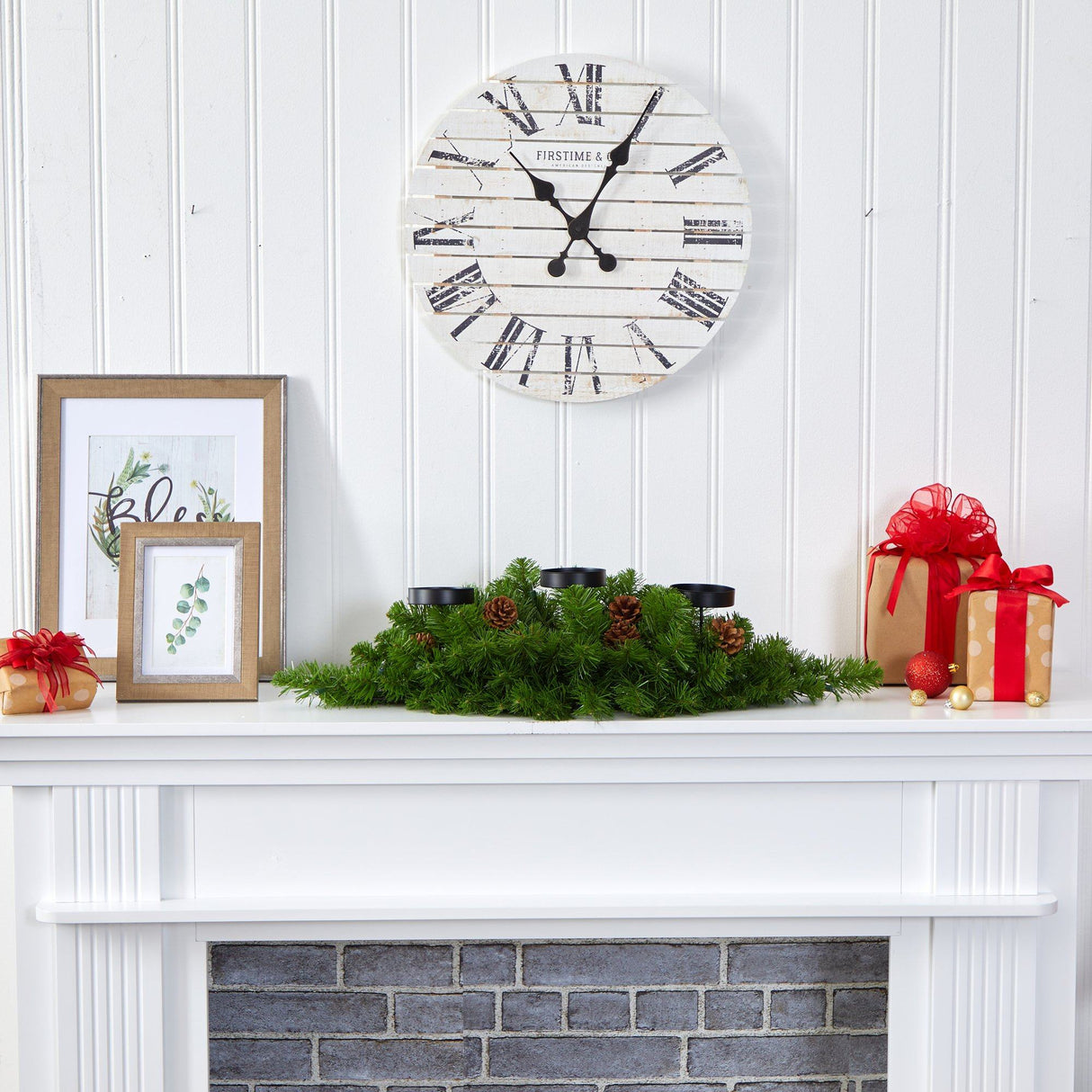 30” Christmas Artificial Pine Triple Candelabrum with 35 Clear Lights and Pine Cones-Candelabrum-Parc Decor