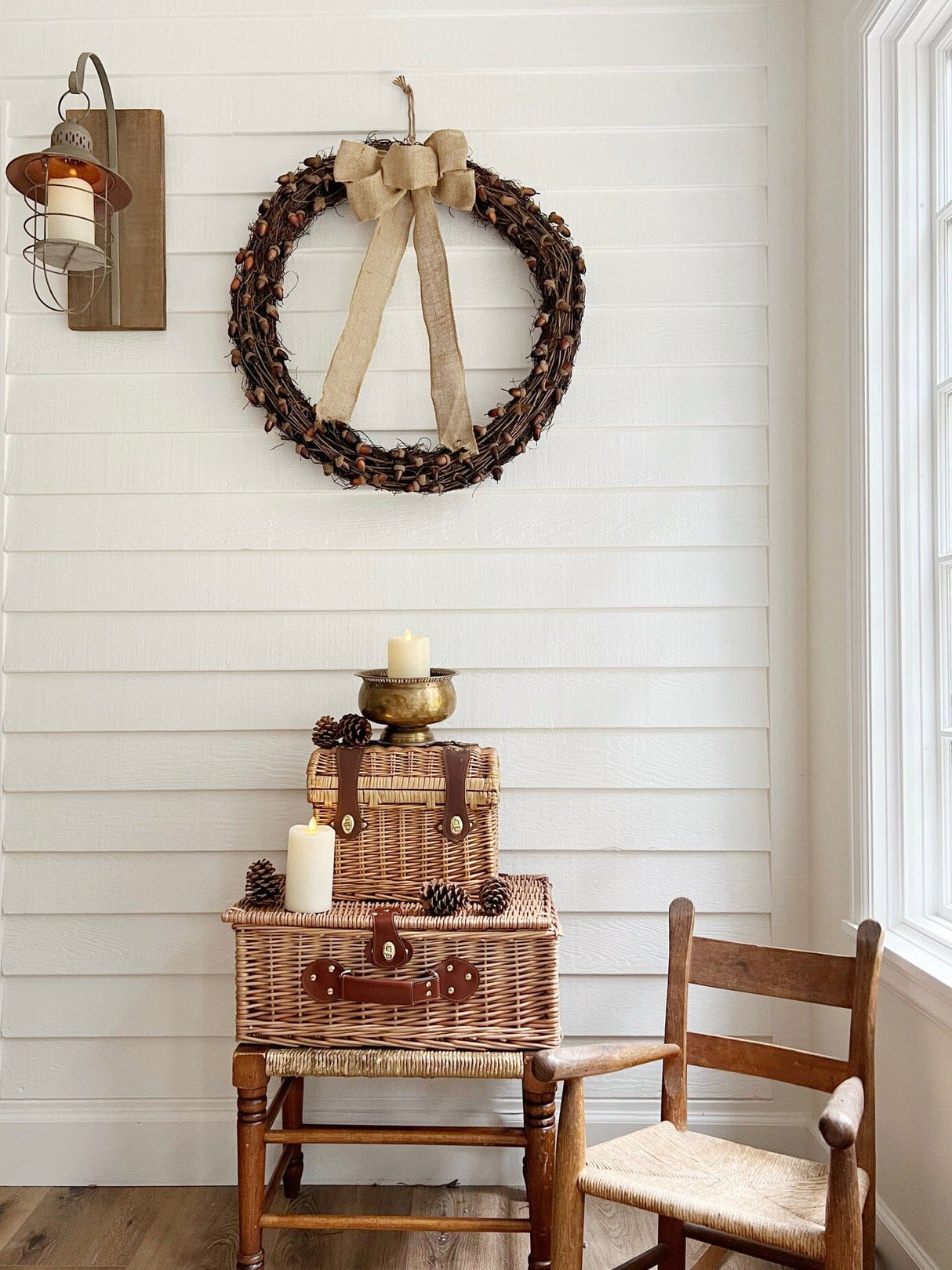 30” Fall Acorn and Decorative Bow Autumn Wreath-Wreath-Parc Decor