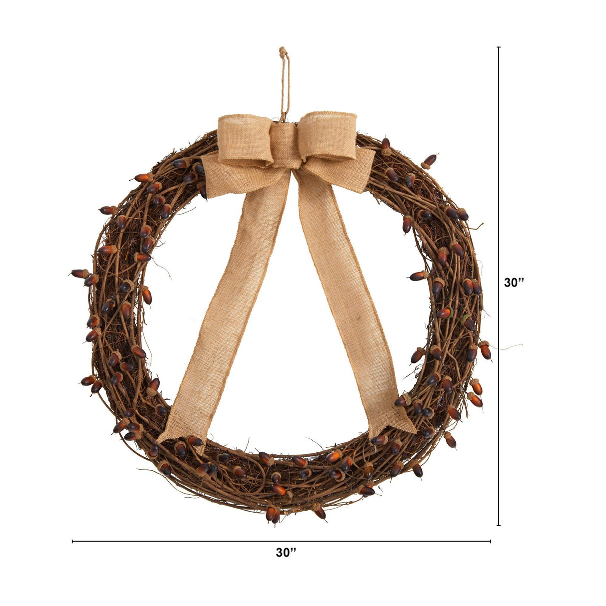 30” Fall Acorn and Decorative Bow Autumn Wreath-Wreath-Parc Decor