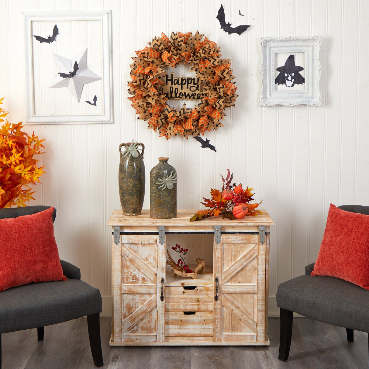 30” Halloween Burlap Ribbon Wreath-Wreath-Parc Decor