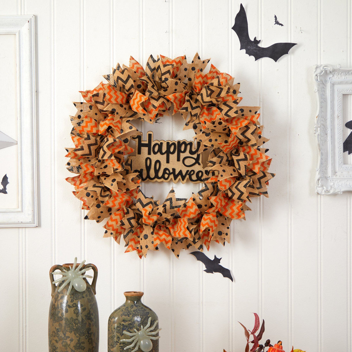 30” Halloween Burlap Ribbon Wreath-Wreath-Parc Decor