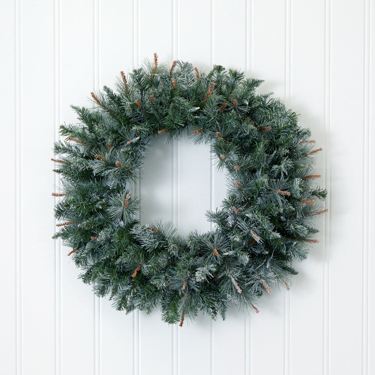 30” Lighted Frosted Pine Wreath-Wreath-Parc Decor