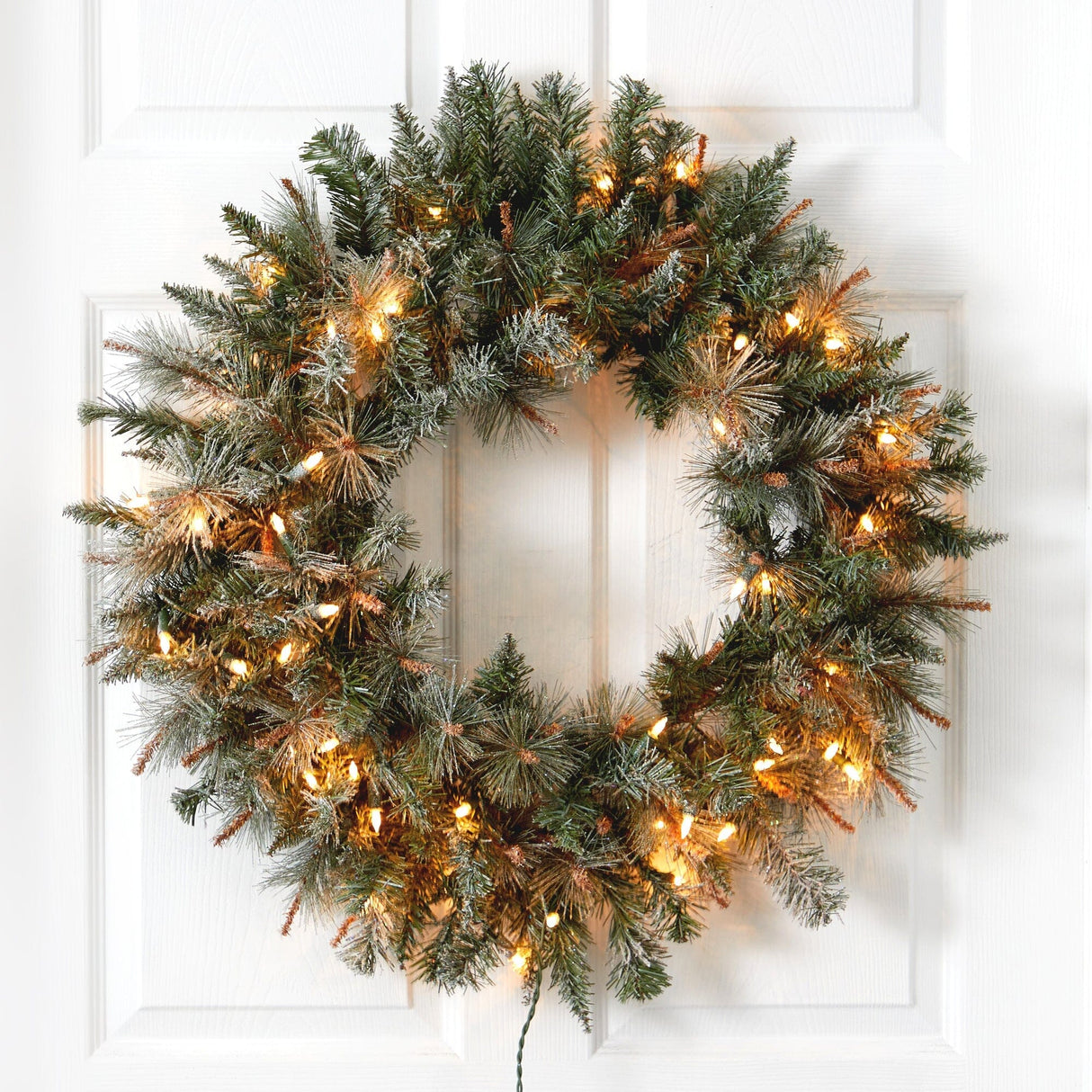 30” Lighted Frosted Pine Wreath-Wreath-Parc Decor