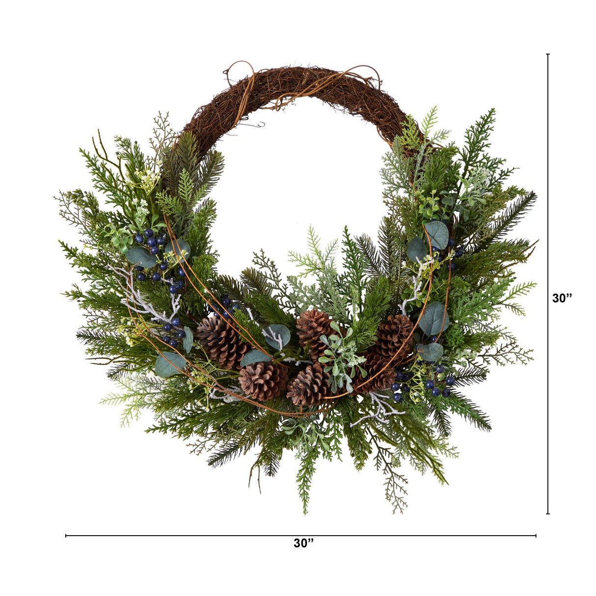 30” Pine and Pinecone Artificial Christmas Wreath on Twig Ring-Wreath-Parc Decor
