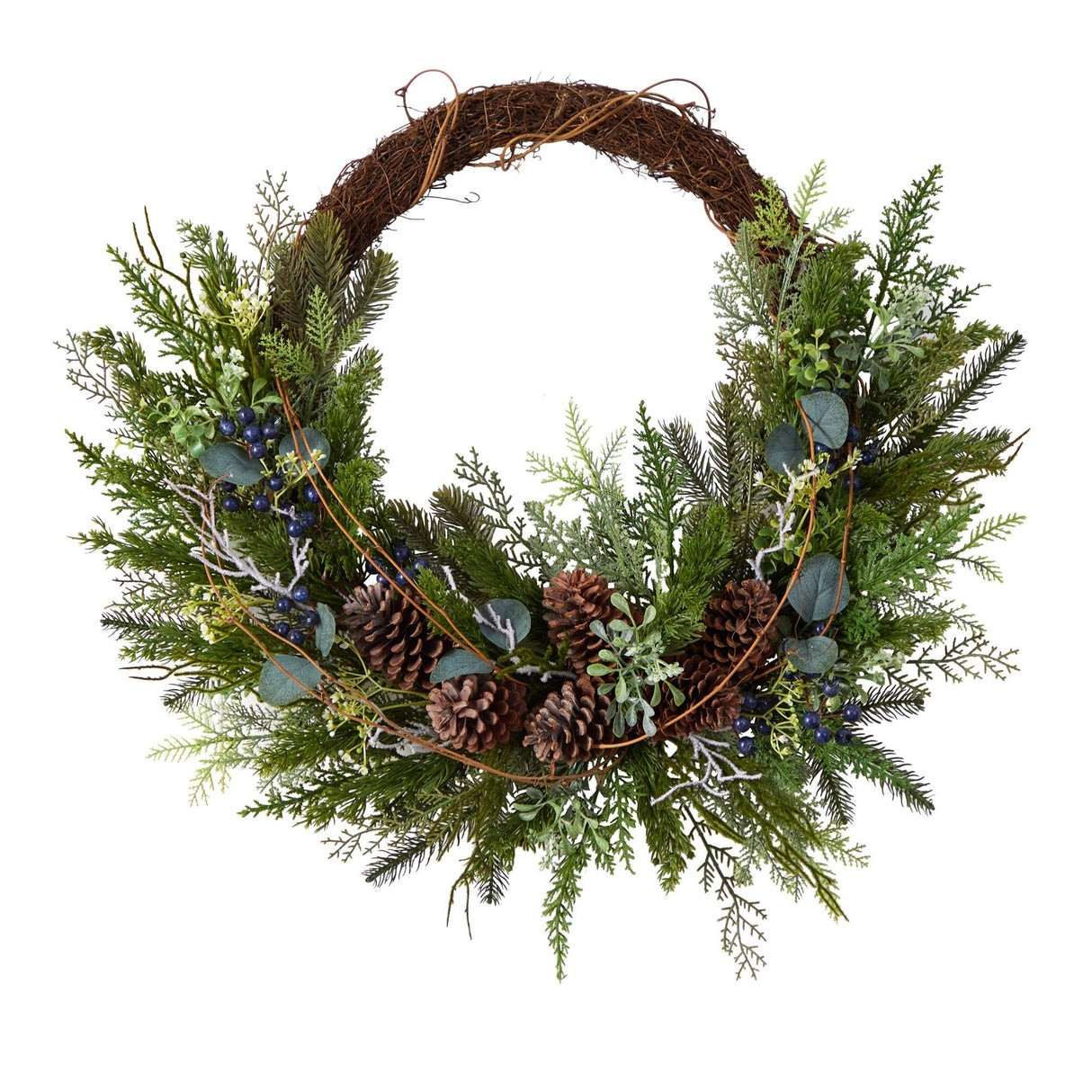 30” Pine and Pinecone Artificial Christmas Wreath on Twig Ring-Wreath-Parc Decor