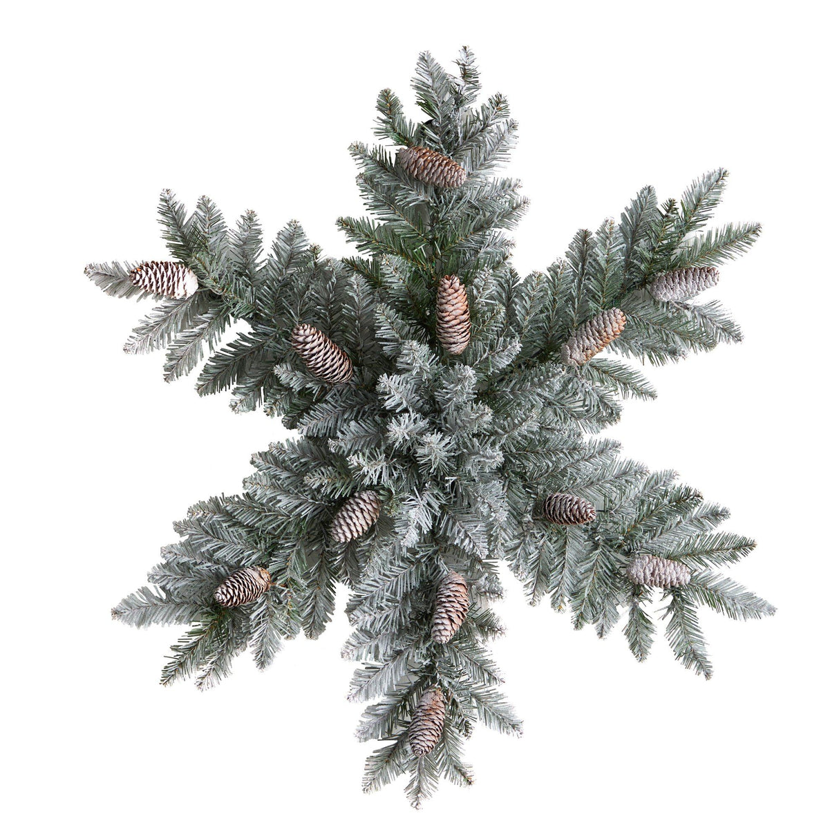 30” Pre-Lit Flocked Snowflake Artificial Dunhill Fir Wreath with Pinecones and 40 LED Lights-Wreath-Parc Decor