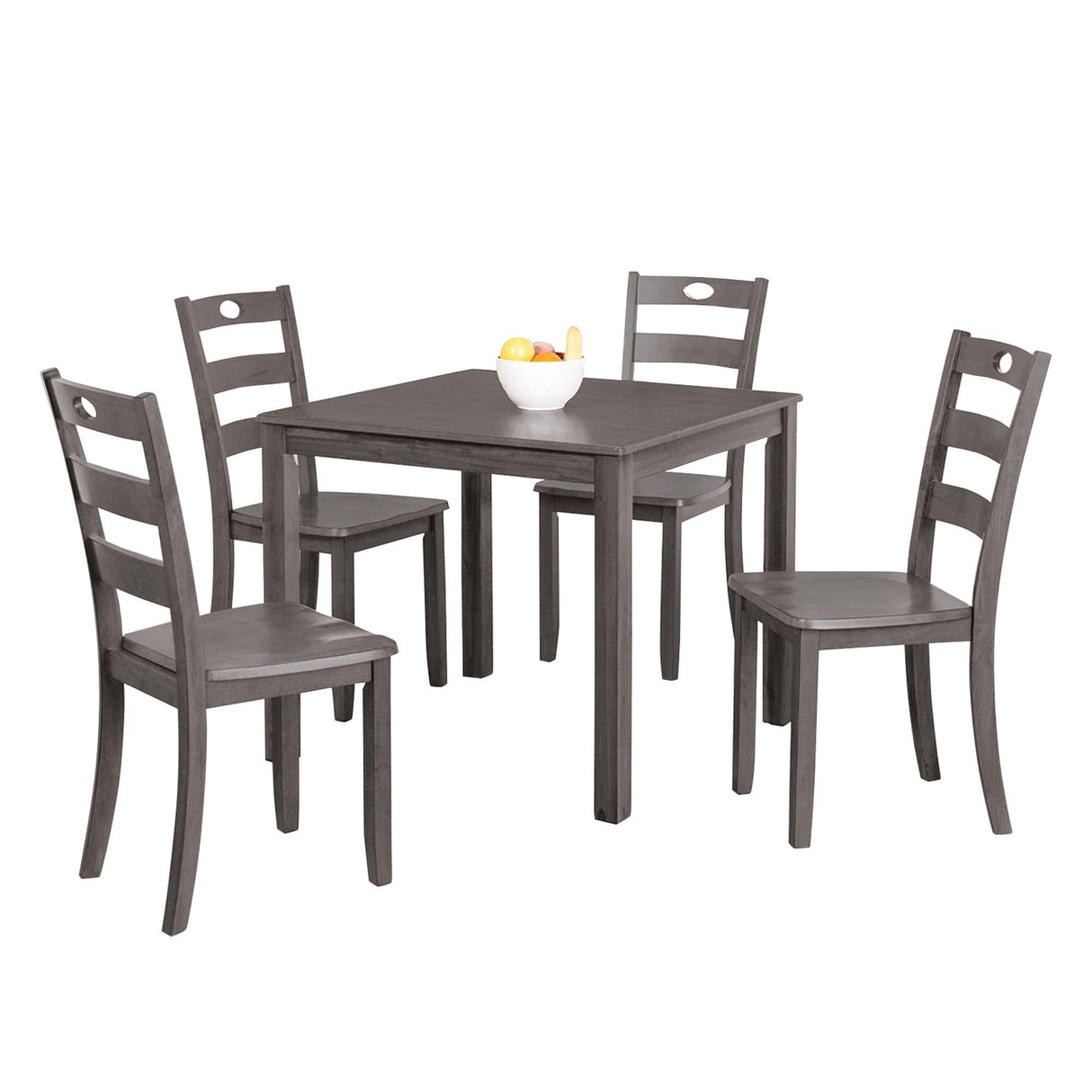 30"H Solid Rubberwood 5-Piece Dining Table Set with Slat Back Chairs-Parc Decor