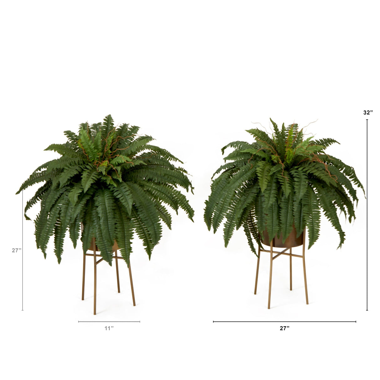 32” Artificial Boston Fern Plant with Metal Planter with Stand DIY KIT - Set of 2-Plant in Planter-Parc Decor