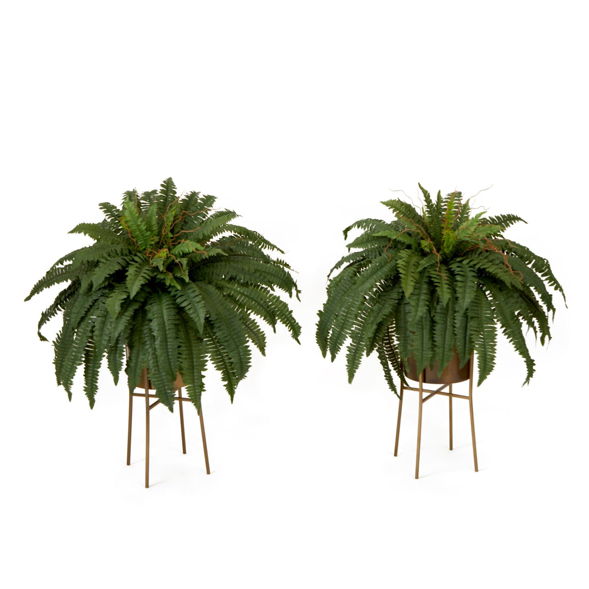 32” Artificial Boston Fern Plant with Metal Planter with Stand DIY KIT - Set of 2-Plant in Planter-Parc Decor