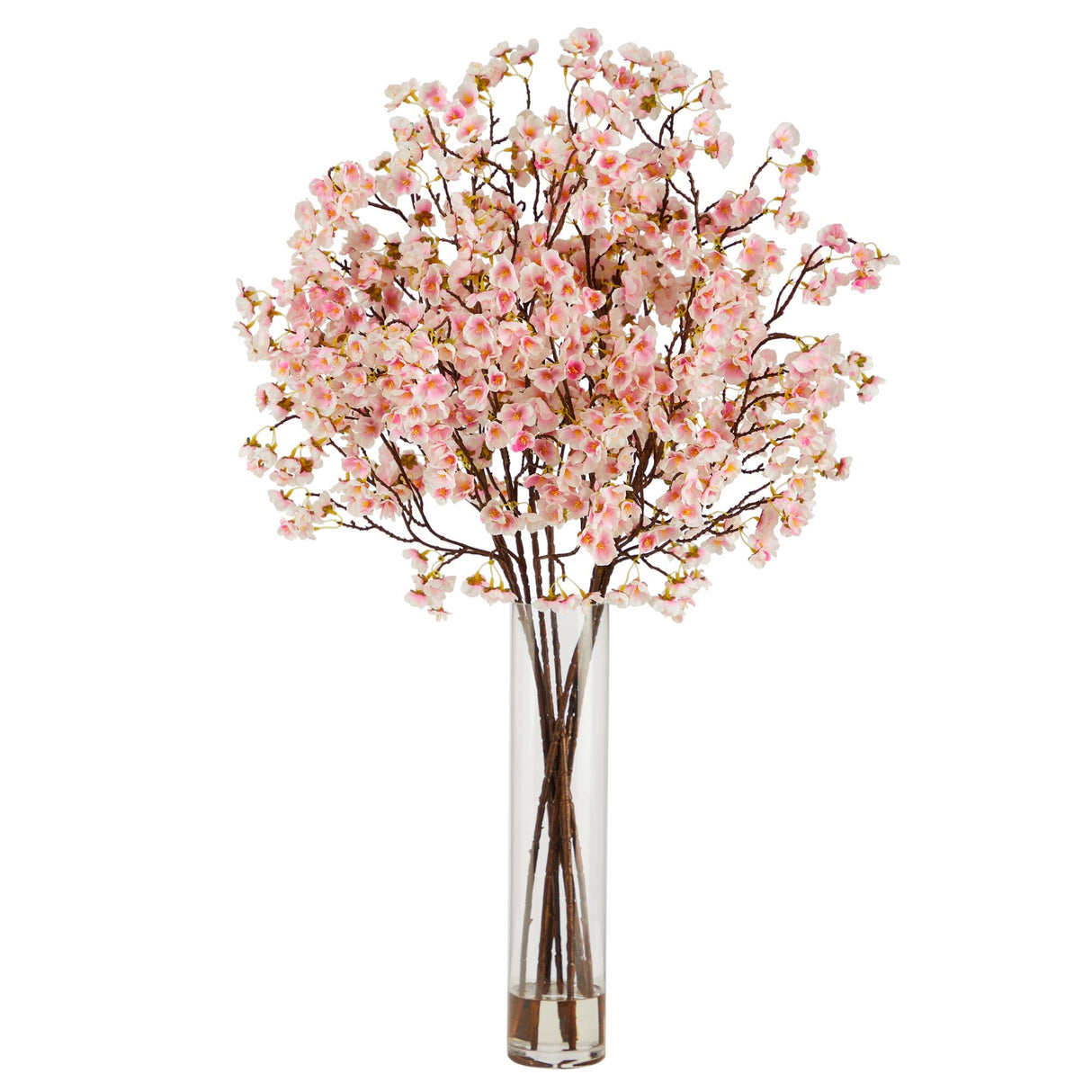 32” Artificial Cherry Blossom Arrangement with Glass Cylinder Vase-Arrangement-Parc Decor