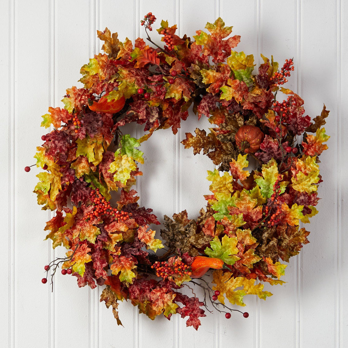 32” Autumn Oak Leaf, Berries and Pumpkin Artificial Autumn Wreath-Wreath-Parc Decor