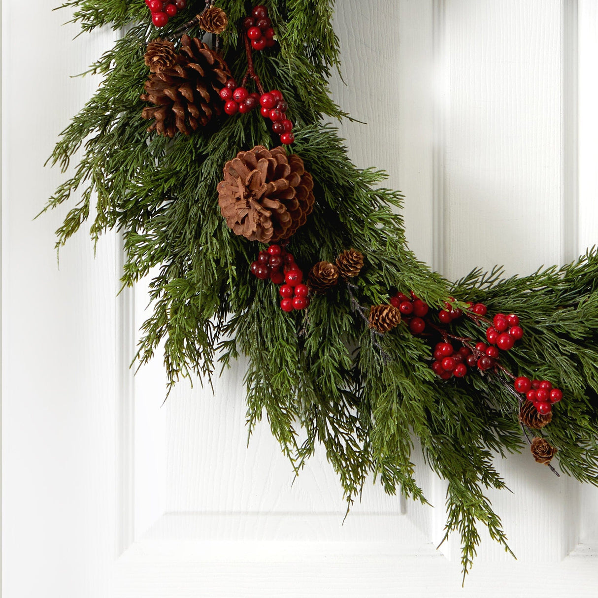 32'' Cypress with Berries and Pine Cones Artificial Wreath-Wreath-Parc Decor