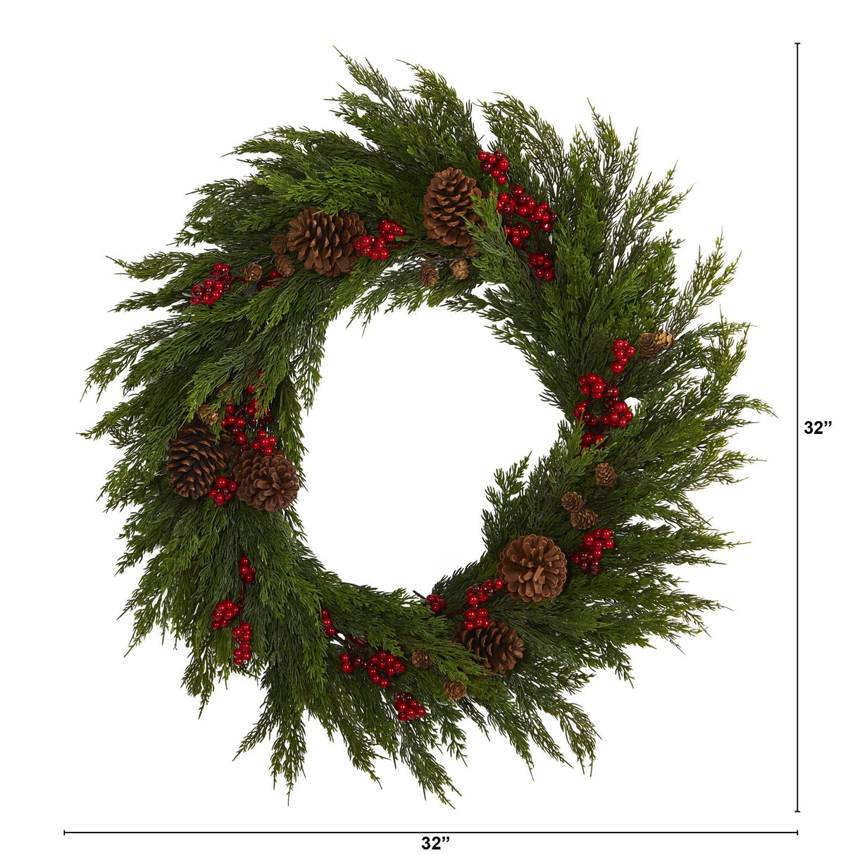 32'' Cypress with Berries and Pine Cones Artificial Wreath-Wreath-Parc Decor