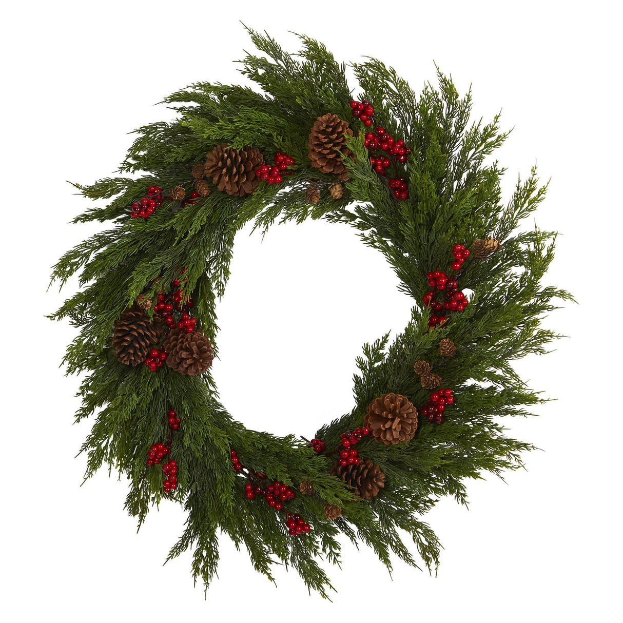 32'' Cypress with Berries and Pine Cones Artificial Wreath-Wreath-Parc Decor