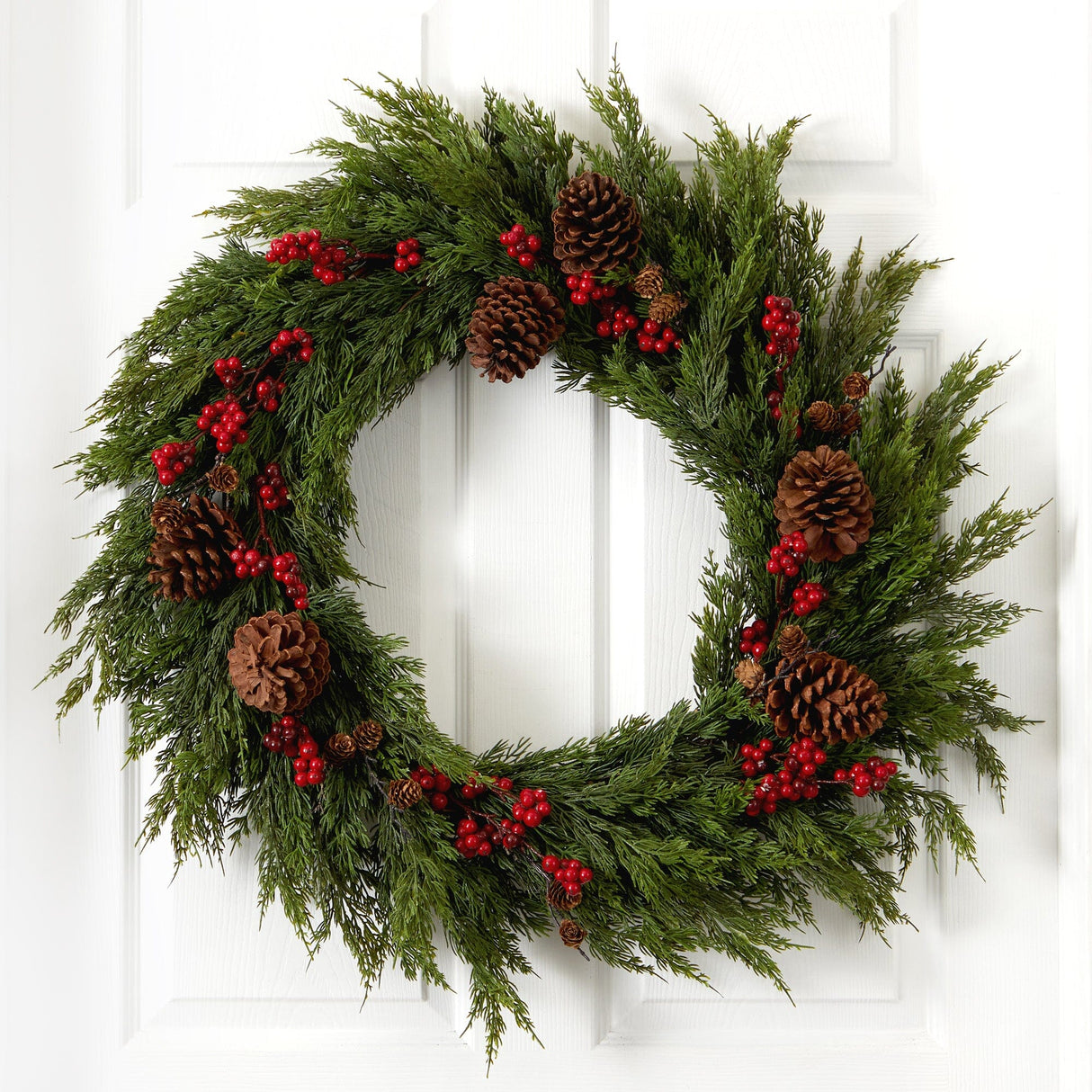 32'' Cypress with Berries and Pine Cones Artificial Wreath-Wreath-Parc Decor